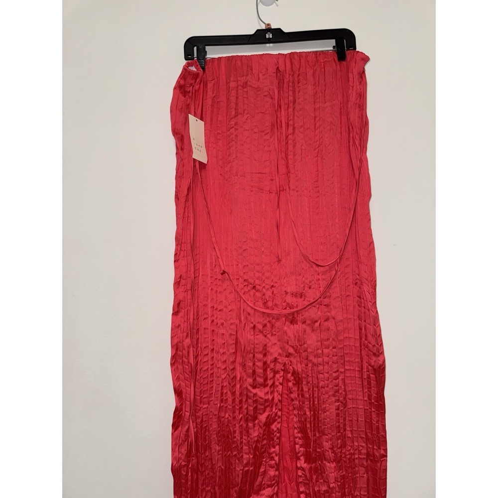 Women's Textured Crinkle Vibrant Pink Satin Midi Skirt Size XL - Picture 13 of 14